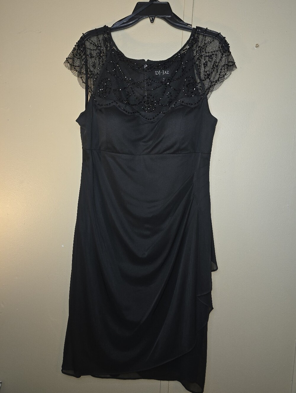 Elegant Black Beaded Cap-Sleeve Dress
